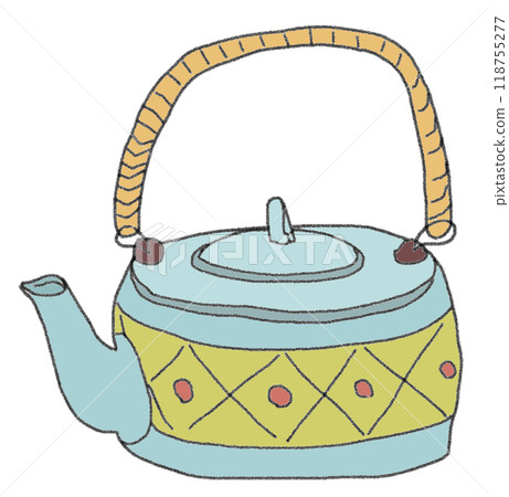 Color illustration of a Showa-era teapot in pencil style 118755277