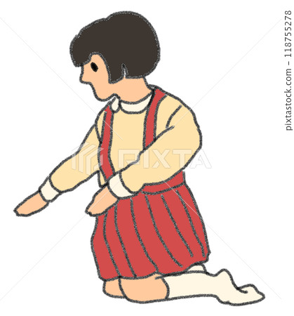 鉛筆畫風格昭和女孩的彩色插圖 118755278