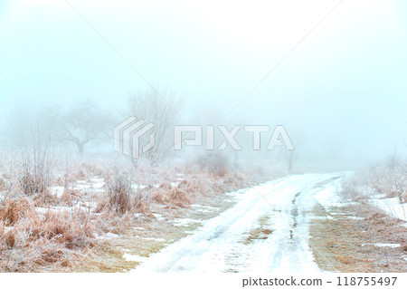 winter landscape. hoarfrost on plants in the field. strong frost winter landscape. hoarfrost on plants in the field. strong frost 118755497