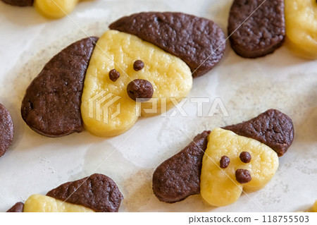 Cookies in the form of dogs in the form for baking 118755503