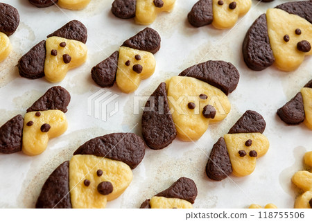 Cookies in the form of dogs in the form for baking Cookies in the form of dogs in the form for baking 118755506