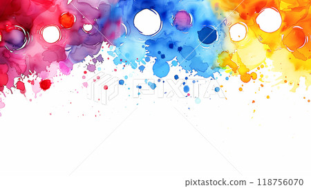 Colorful Watercolor Splashes of Red, Blue, Yellow, and Purple on a White Background 118756070
