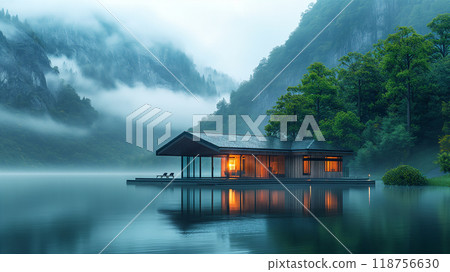 Tranquil Morning Amidst Northern European Mountains and Serene Waters. Generative AI 118756630
