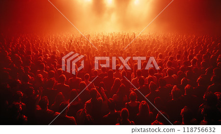 Crowd enjoying live music performance, concert under bright red stage lights. Generative AI 118756632