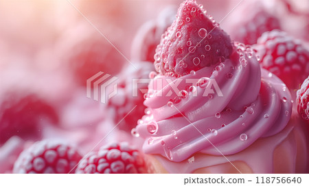 Delicious raspberry swirl dessert topped with fresh fruit and colorful sprinkles. Generative AI 118756640