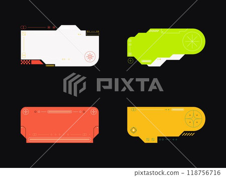 Futuristic element. Cyberpunk decals set. Hud interface design vector. Futuristic element. Cyberpunk decals set. Hud interface design vector. 118756716