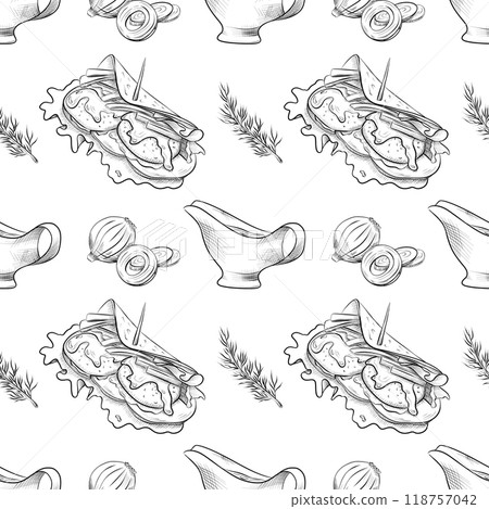 vector seamless pattern line art elements - food, cuisine 118757042