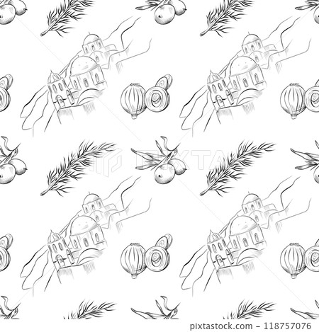 vector seamless pattern line art elements - food, cuisine 118757076