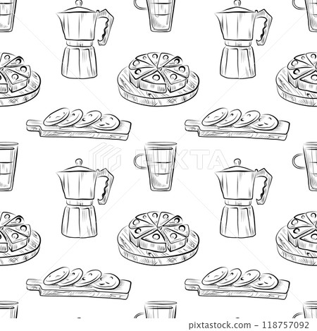 vector seamless pattern line art elements coffee shop 118757092