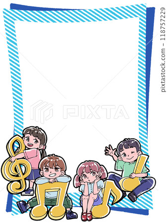 Framed illustration of musical notes and children 118757229