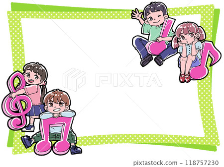 Framed illustration of musical notes and children 118757230
