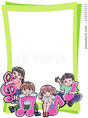 Framed illustration of musical notes and children 118757231