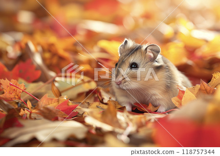 Autumn leaves and hamster 118757344