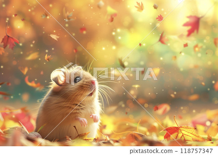 Hamster among the autumn leaves 118757347
