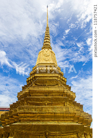 golden pagoda in Grand Palace and Wat Phra Kaew Bangkok thailand golden pagoda in Grand Palace and Wat Phra Kaew Bangkok thailand 118757421
