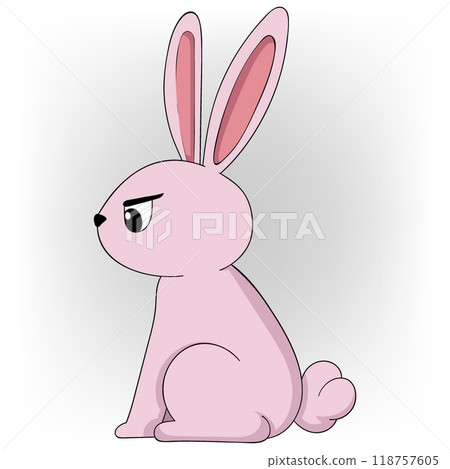 pink rabbit with angry face sitting with sharp eyes 118757605