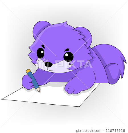 cute beaver child is writing on white paper-插圖素材 [118757616] - PIXTA圖庫