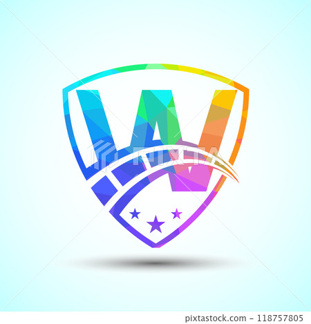 Low poly alphabet with speedometer and shield sign. The automotive logo design concept 118757805