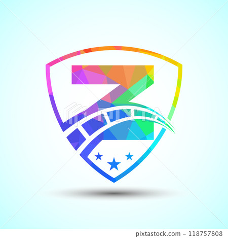 Low poly alphabet with speedometer and shield sign. The automotive logo design concept 118757808