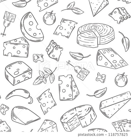 Different types of cheese hand engraving seamless pattern 118757825