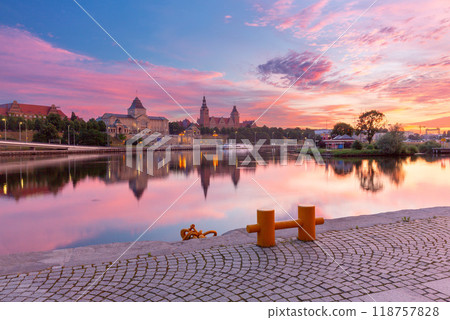 Sunset view of Szczecin riverfront Poland Sunset view of Szczecin riverfront Poland 118757828