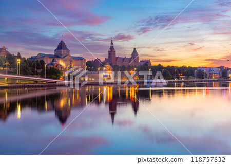 Sunset view of Szczecin riverfront Poland 118757832