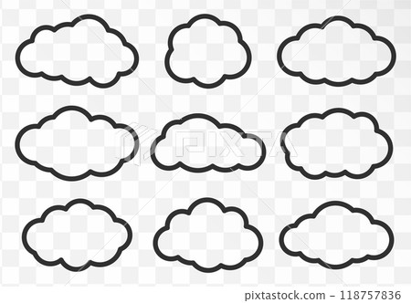 Live outline stroke cartoon cloud icon collection. Weather forecast clouds logo symbol sign. Vector illustration image. Isolated on background. 118757836