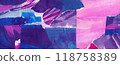 Blue purple abstract collage, torn paper pieces glued, horizontal banner background 118758389