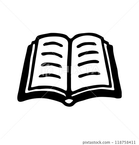 Doodle book icon handdrawn with ink pen. Knowledge and education symbol 118758411