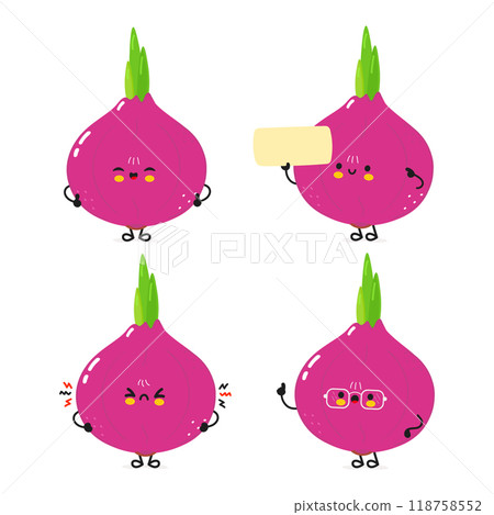 Funny Onion characters bundle set. Vector hand drawn doodle style cartoon character illustration icon design. Cute Onion mascot character collection Funny Onion characters bundle set. Vector hand drawn doodle style cartoon character illustration icon design. Cute Onion mascot character collection 118758552