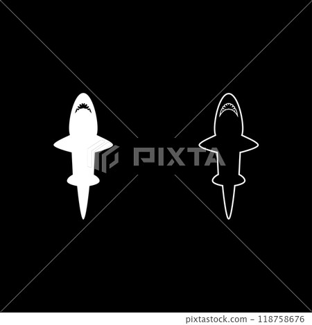 Shark set icon white color vector illustration image solid fill outline contour line thin flat style Shark set icon white color vector illustration image solid fill outline contour line thin flat style 118758676