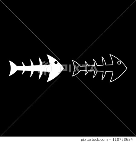 Skeleton of fish bone silhouette seafood concept fishbone set icon white color vector illustration image solid fill outline contour line thin flat style 118758684