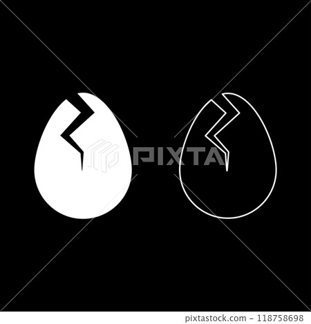 Egg with cracked eggshell damaged set icon white color vector illustration image solid fill outline contour line thin flat style Egg with cracked eggshell damaged set icon white color vector illustration image solid fill outline contour line thin flat style 118758698