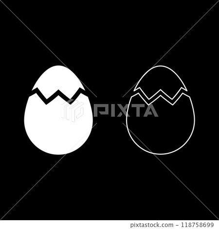 Egg with cracked eggshell damaged set icon white color vector illustration image solid fill outline contour line thin flat style Egg with cracked eggshell damaged set icon white color vector illustration image solid fill outline contour line thin flat style 118758699