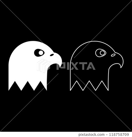 Eagle's head bald of prey set icon white color vector illustration image solid fill outline contour line thin flat style 118758709