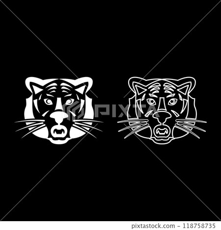 Tiger head set icon white color vector illustration image solid fill outline contour line thin flat style 118758735