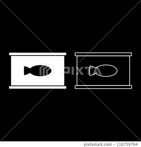 Canned pet food can cat care set icon white color vector illustration image solid fill outline contour line thin flat style 118758764