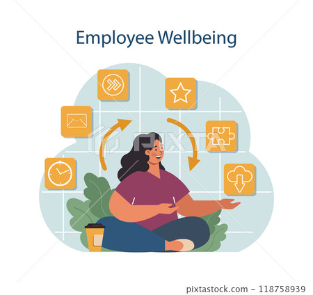 Human resources manager competency. Personnel management specialist. HR manager care and support maintaining employee wellbeing. Flat vector illustration 118758939