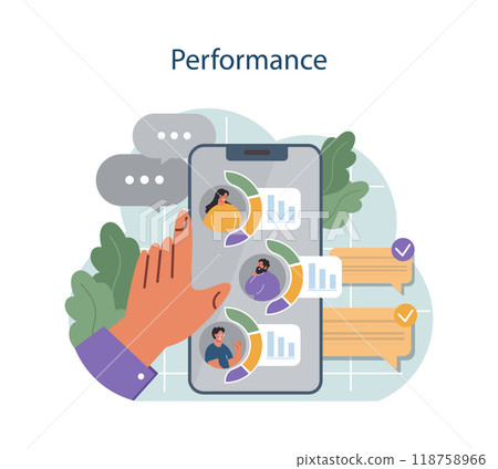 Human resources manager competency. Personnel management specialist. HR manager maintaining assessing employee performance and productivity. Flat vector illustration 118758966