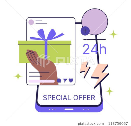 Business using social media. Digital promotion with a short-term offer. Short video content, fomo phenomenon. Website or brand advertisement and public relations. Flat vector illustration 118759067