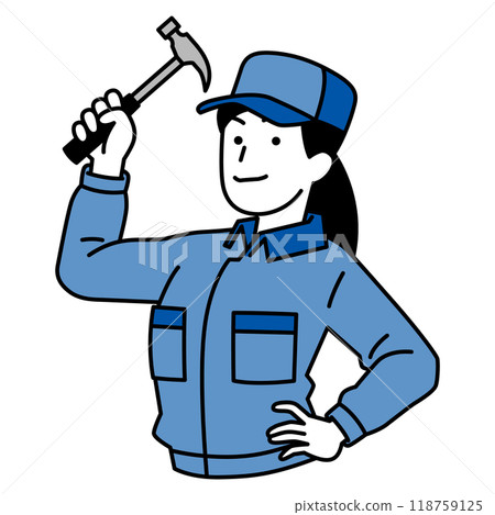 穿著工作服的女人拿著鐵鎚 118759125