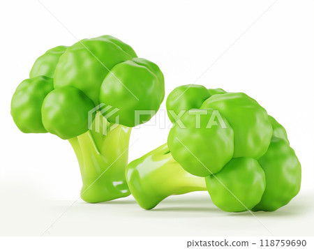 Green broccoli vegetable 3d render icon. Garden cabbage, fresh inflorescence branches on white background. Healthy food, organic farm product, isolated design element. 3D illustration Green broccoli vegetable 3d render icon. Garden cabbage, fresh inflorescence branches on white background. Healthy food, organic farm product, isolated design element. 3D illustration 118759690