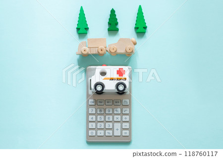 Traffic accident, money image, insurance, compensation, ambulance, car and calculator Traffic accident, money image, insurance, compensation, ambulance, car and calculator 118760117