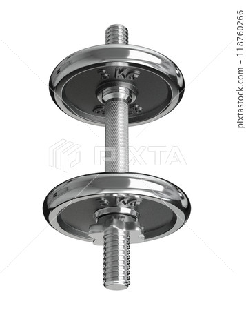 Black adjustable dumbbell, weightlifting gym equipment, side view 118760266