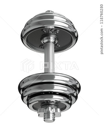 Black adjustable dumbbell, weightlifting gym equipment, side view 118760280