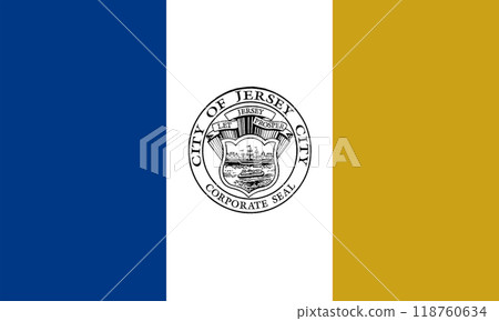 Flag of the city of Jersey City, New Jersey, USA, original colors and proportions. Illustration Flag of the city of Jersey City, New Jersey, USA, original colors and proportions. Illustration 118760634