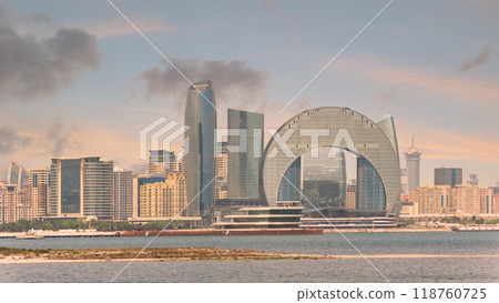Crescent Development Project at Sunset Along Caspian Sea Coast Baku, Azerbaijan 118760725