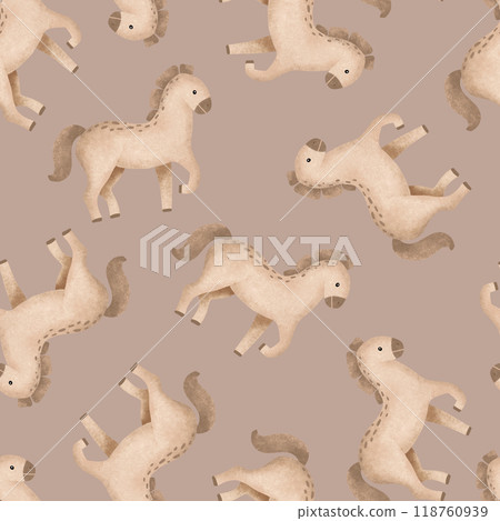 Seamless pattern with cartoon animal. Hand drawn illustration of beige brown cute horse on isolated background. Minimalist scandinavian repeat pattern. Even-toed ungulates. Rural farm animals. Seamless pattern with cartoon animal. Hand drawn illustration of beige brown cute horse on isolated background. Minimalist scandinavian repeat pattern. Even-toed ungulates. Rural farm animals. 118760939