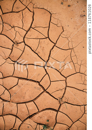 Cracked earth in desert. Takir soil. Landform, cracks pattern. Water crisis 118761026
