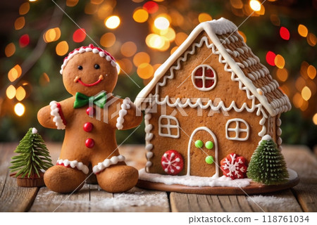 Gingerbread house decorated with colorful candies 118761034